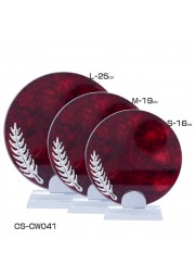 Trophée rond cristal avec plume effet bois rouge D20171107-34